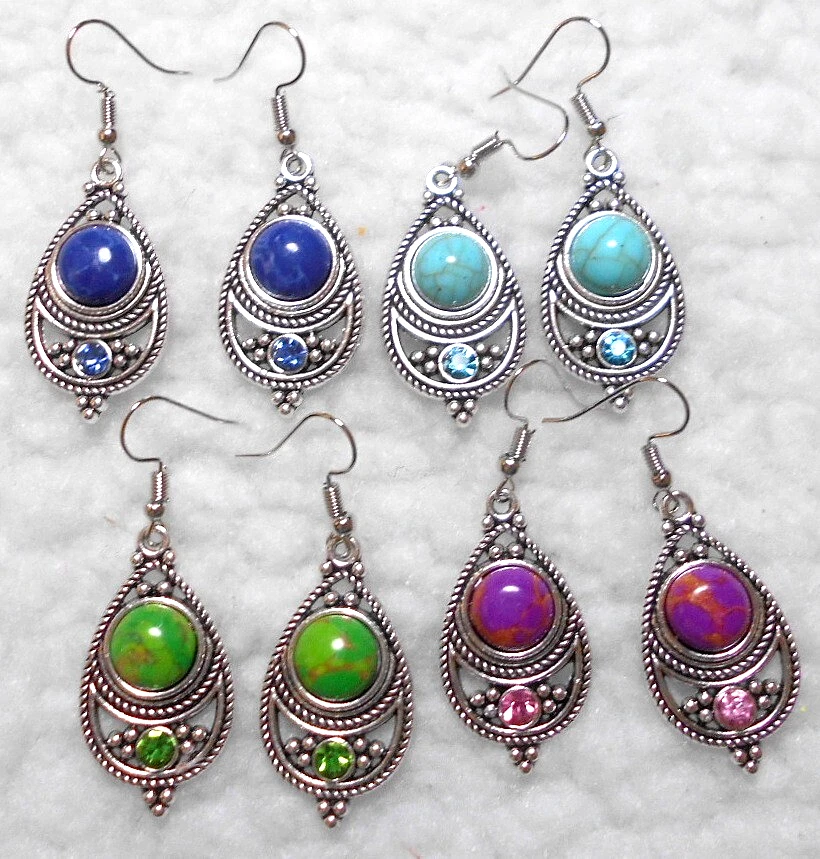 Pendientes colgantes, vidrio, acrílico, 50 mm de largo, azul, turquesa, verde, morado.  (2B2) Foto 1 de 1