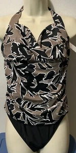 Costume da bagno donna verde acqua nero/grigio pezzo unico top Halter taglia large (nuovo senza etichette) - Foto 1 di 3