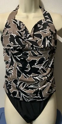 Traje de baño de una pieza verde aguamarina negro/gris top halter talla grande (nuevo sin etiquetas) Foto 1 de 3