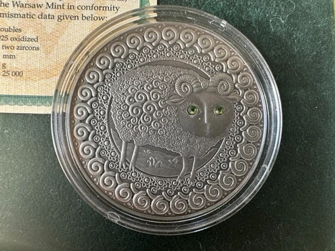 Aries Zodiac of the Sign 20 Roubles Silver Coin With Crystals Belarus 2009 Cover