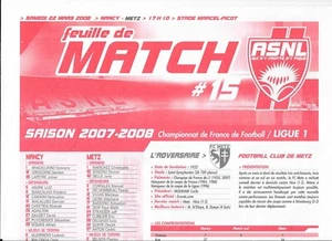 Feuille de match N°15 ASNL - FC Metz (2007 - 2008) - Ligue 1 - Picture 1 of 1