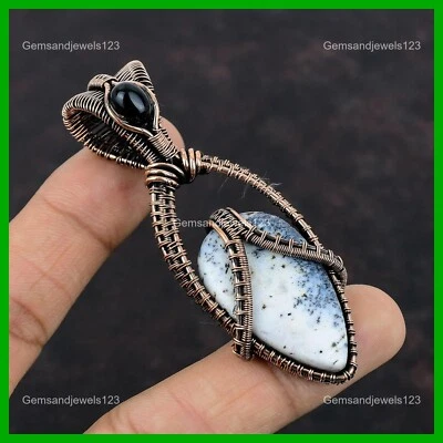 Dendrita Natural Ópalo Negro Ónix Cobre Nuevo Alambre Envuelto Madre Colgante Joyería Foto 1 de 4