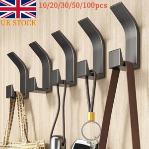 10-100 Self Adhesive DOUBLE HAT & COAT HOOKS Pack Dress Robe Garment Peg Hangers - Picture 1 of 18