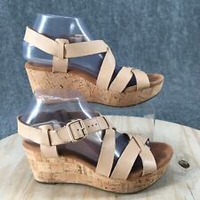 Clarks Artisan Sandals Womens 8.5 M Strappy Beige Leather Casual Wedge Buckle