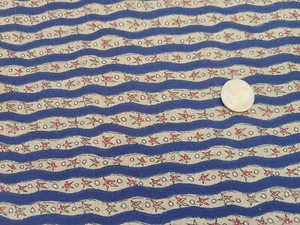 COTTON FABRIC- BLUE & BEIGE WAVY STRIPES & STARS BY GENERAL FABRICS - 1  1/2YDS - Picture 1 of 2