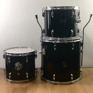 3 Vintage Groove Percussion Black Power Toms 12/13/16 Acoustic Drums + Floor Tom - Picture 1 of 10