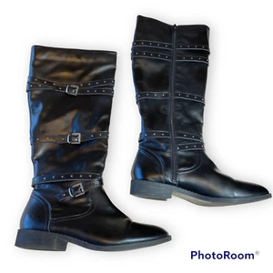 ShoeDazzle Knee High Studded Black Boot Shae Women's 8.5 - Picture 1 of 12