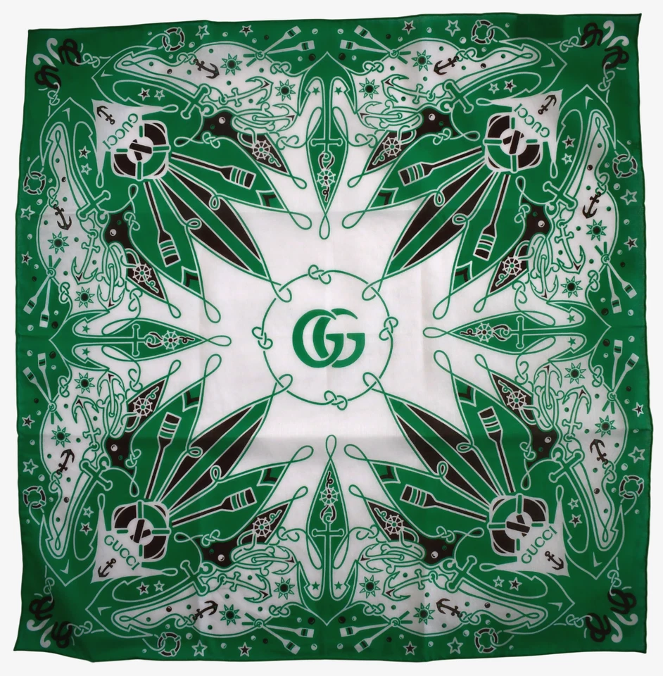 🆕️Nuevo GUCCI GG NUEVO MARINERO Náutico 100% Algodón Bandana Pequeña Bufanda Pañuelo Foto 1 de 4