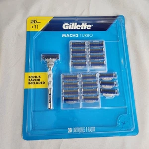 GILLETTE Mach3 Turbo 20 Cartridge Pack + Razor - BRAND NEW SEALED - Picture 1 of 2