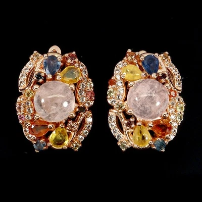 Pendientes redondos de plata de ley 925 morganita 7 mm zafiro topacio piedras preciosas joyería Foto 1 de 4