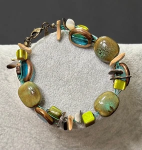 Premier Designs Island Mädchen Armband verstellbar 7" bis 8" Keramik Glas grün blau - Bild 1 von 11