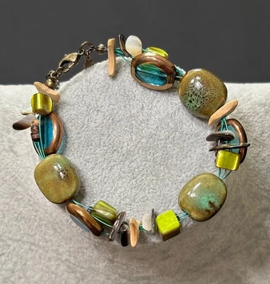 Браслет Premier Designs Island Girl регулируемый 7–8 дюймов керамическое стекло зеленый синий - Изображение 1 из 4