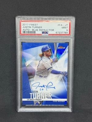 2017 Topps Finest - Autographs Justin Turner #FA-JT Blue Refractor /150 PSA 9 - Image 1 of 2