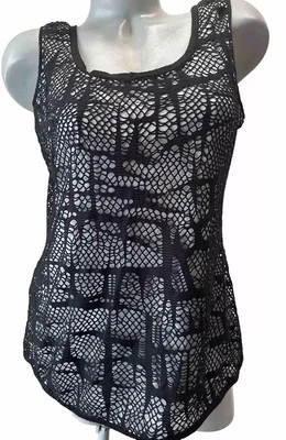 Eci New York Black White Tank Top Size Large L Womens Crochet Layered Fitted ￼ - Image 1 of 4
