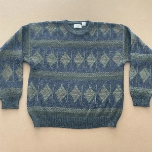 VINTAGE The Men's Store at Sears Sweater Mens Large Blue Gray Geometric 90s - Picture 1 of 7