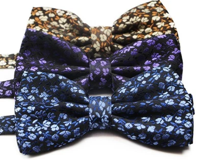 Mens Floral Flower Black Bow Tie Silk Pre-Tied Mens Bowtie Wedding Formal Ties - image 1 of 2