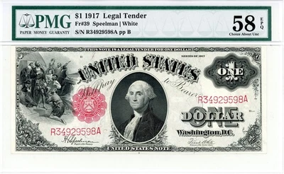 1917 $1 Legal Tender Note Fr#39 Speelman|White 58 PMG 1036363-007 SN R34929598A - Image 1 of 2