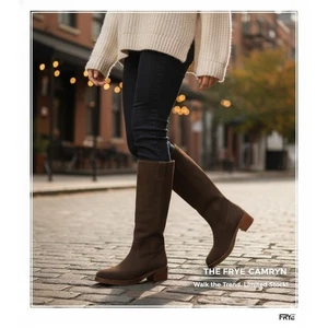 NEW Frye Camryn Campus Boots Tall Pull On Chocolate Brown Suede Women's 8 - Picture 1 of 7