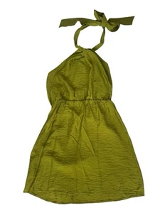 NWT H&M Womens Small Chartreuse Green Halter Tie Mini Dress #4438 - Picture 1 of 12