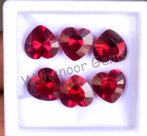 6 Pezzi Cuore Rubino Mogok Rosso Naturale 9,90 MM Certificato Trattato Gemma Sciolta - Foto 1 di 7
