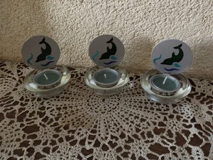 Delfin Kerzenhalter Metall Glas Teelicht Kerzenleuchter Kerzenständer 3 Stück - Bild 1 von 6