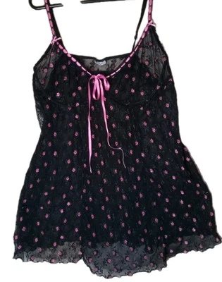 Sexy Para Mujer Talla L Negligee Midi SECRET TREASURES Negro Encaje Rosas Ver a Través Foto 1 de 4