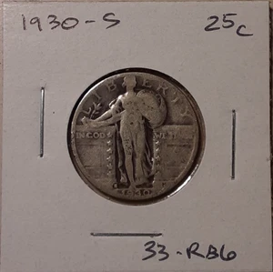 1930-S Standing Liberty Quarter San Francisco Mint 90% Silver 25c coin (#33-RB6) - Picture 1 of 3