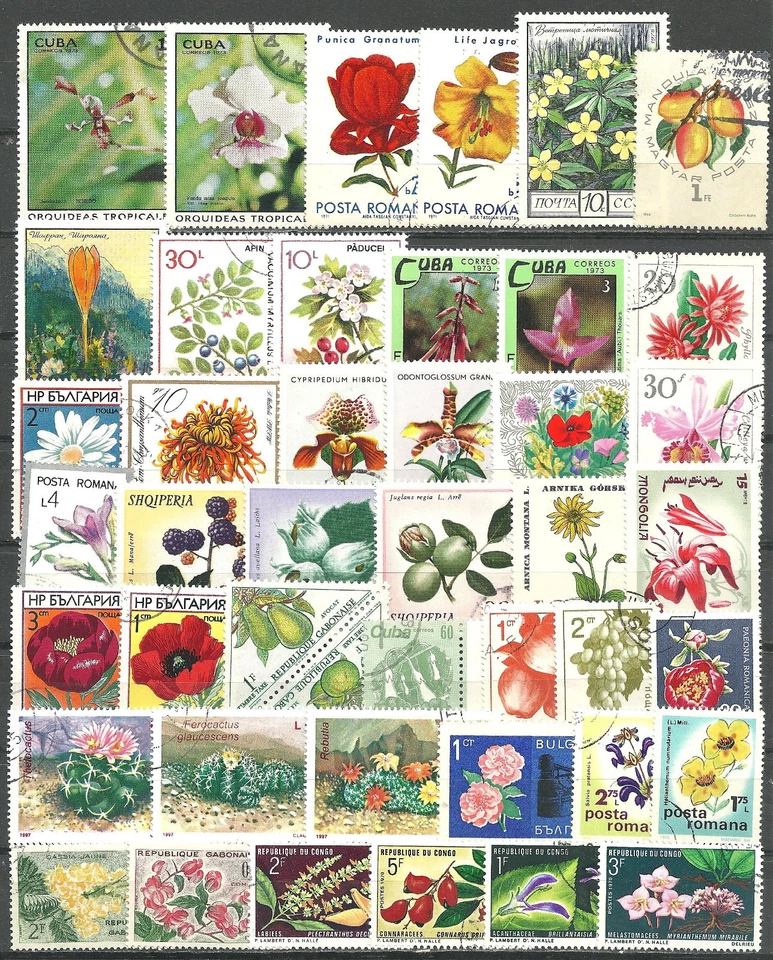 Sellos MUNDO, Flora/Flores/Plantas, Lote de 40 sellos antiguos, como nuevos y usados Foto 1 de 1