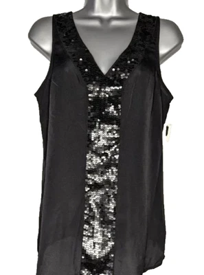 Old Navy 黑色亮片 V 领透明无袖小号背心衬衫全新带标签女式 — 第 1/4 张图片
