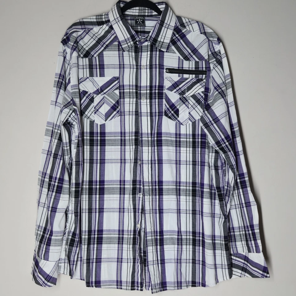 Camisa Avirex Para Hombres 2XL Púrpura Blanca Y2K Algodón Abotonado Manga Larga Años 2000 Grunge Foto 1 de 4