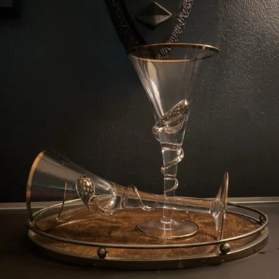 Par De Vasos De Colección Motte Glas Cleopatra Serpiente Tallo República Checa Dorado Foto 1 de 4