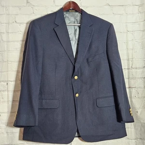 STAFFORD Men's 44S Navy Blazer Jacket Sport Coat - Gold Buttons Wool Blend - Picture 1 of 14