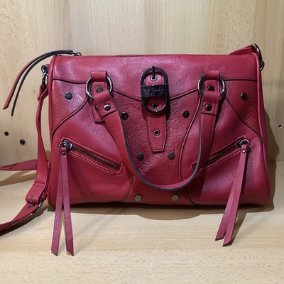 Handbag Hot Red Jessica Simpson with Zippers Accents and Paisley Lining - Image 1 of 4