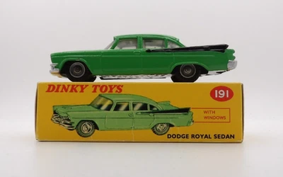 DINKY TOYS 191 DODGE ROYAL SEDAN GREEN REPAINTED VERY GOOD IN A REPRO BOX — 第 1/4 张图片