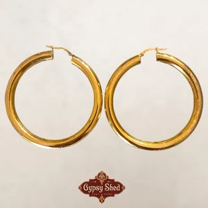 BRONZE Signed MILOR ITALY Rose Gold Tone 2" Hoop Pierced Earrings Back EUC - Picture 1 of 4