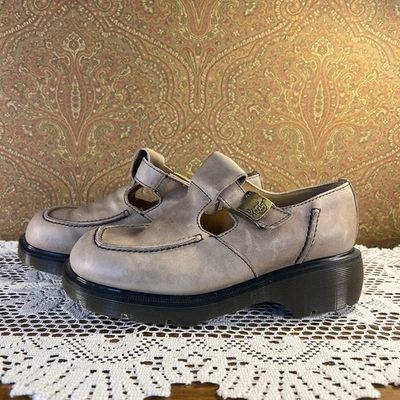 Винтажные женские Dr. Marten 8469 желтовато-коричневые Mary Jane's сделано в Англии 10 коренастые 90-е - Изображение 1 из 4
