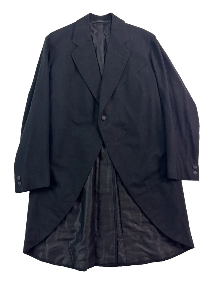 VTG 20s 30s Black Cutaway Morning Coat 36 R Tailcoat Original Old Flannel Wool - Image 1 of 4