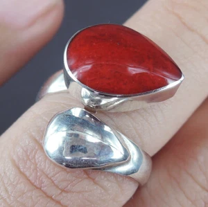 925 Sterling Silber Ring Schmuck mit roten Korallen, Größe L-UK, 6-USA (verstellbar) - Bild 1 von 8