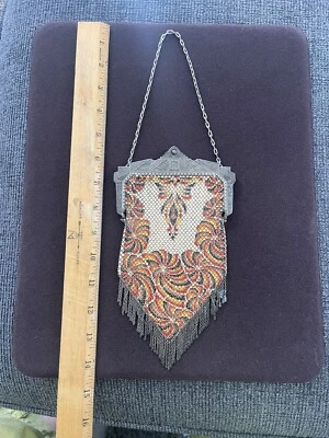 曼达利亚艺术装饰 FLAPPER 风格几何链式金属 MESH 手袋。 — 第 1/4 张图片