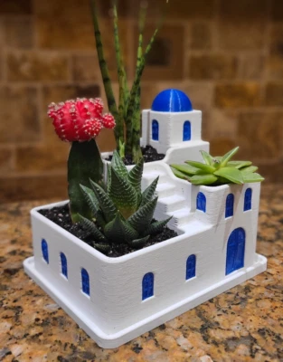 Succulent & Cactus Planter Santorini Inspired Greek Style House for Indoor use - Image 1 of 4