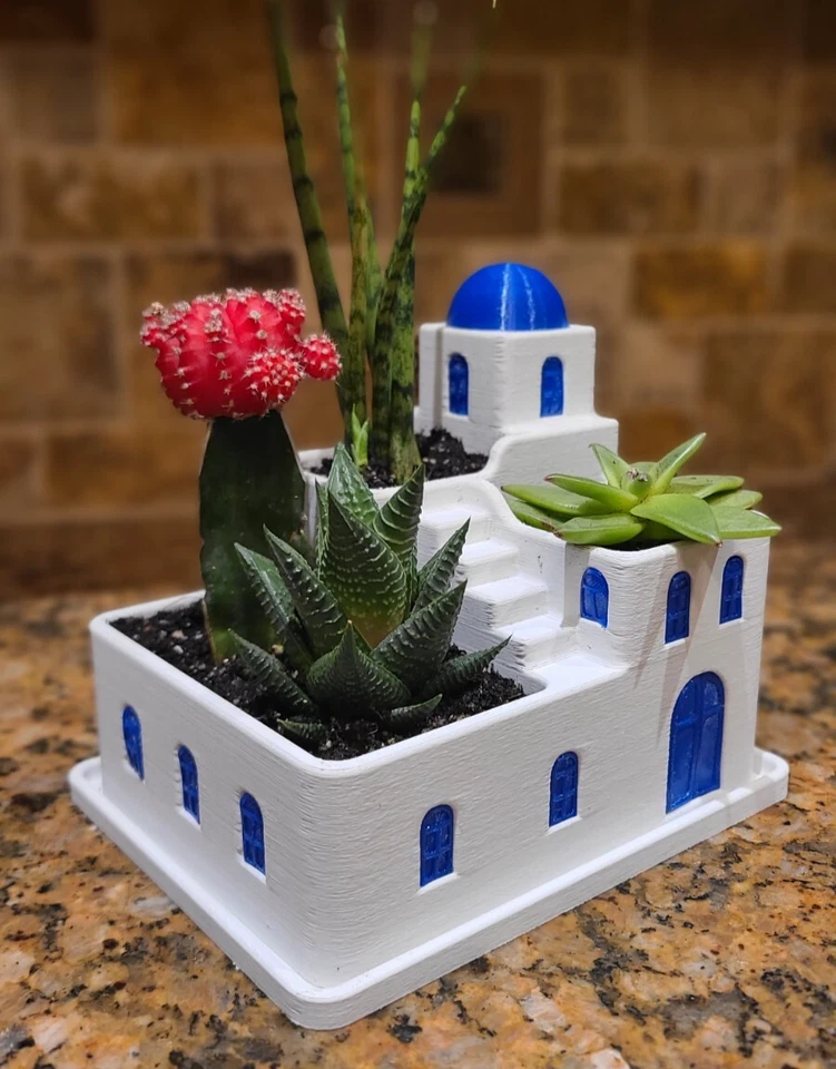 Succulent & Cactus Planter Santorini Inspired Greek Style House for Indoor use - Image 1 of 4