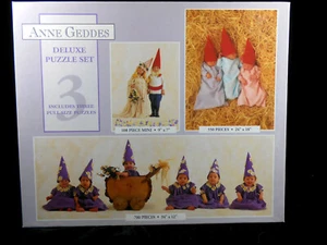 Juego de 3 rompecabezas Anne Geddes Deluxe jardín gnomos bebés nuevo sellado fuera de servicio 2002 - Imagen 1 de 4
