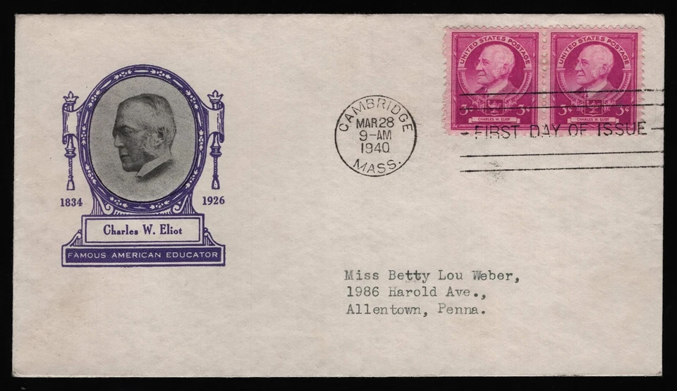 #871 3c Charles W Eliot, Ioor FDC **ANY 5=FREE SHIPPING** - Image 1 of 1