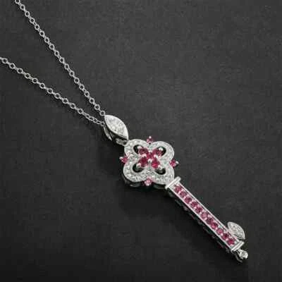 Colgante con llave de rubí rosa de 2,50 quilates de corte redondo creado en laboratorio para mujer enchapado en oro blanco de 14 k Foto 1 de 3