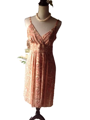 Vestido Bandolino Mujer Correa de Espagueti Floral Beige y Rosa Forrado con Cuentas Talla 4 Foto 1 de 4