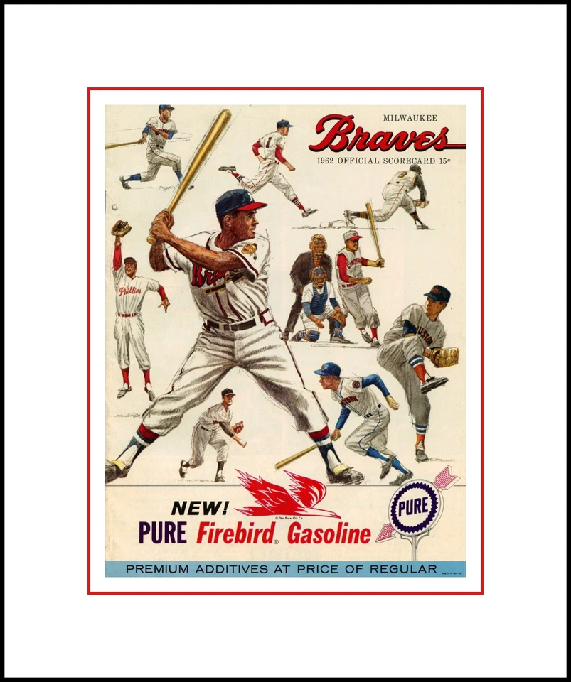 MILWAUKEE BRAVES  MATTED PHOTO OF CLASISIC 1962 GAME PROGRAM COVER  - Image 1 of 1