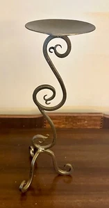 Um 1995 13" Schmiedeeisen Kerzenhalter für Stumpenkerzen Messingoptik - schön - Bild 1 von 11