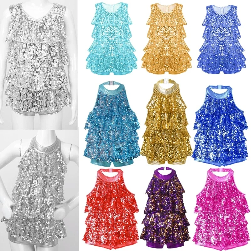 Girls Sequins Ballet Tutus Modern Tap Jazz Dance Dress Halter Leotards Unitards - Image 1 of 1