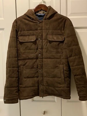 $2295 NEW PETER MILLAR Espresso EXCURSIONIST FLEX SUEDE HOODED BOMBER Jacket M - Image 1 of 4