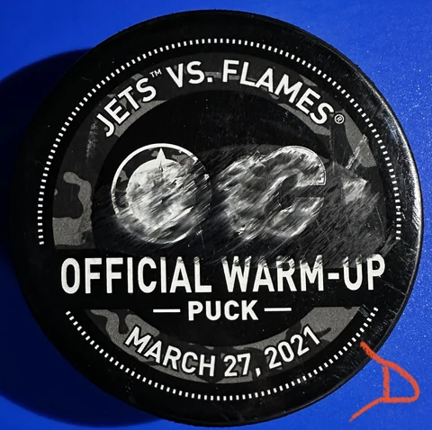 Military Game Warm Up Puck Winnipeg Jets Vs. Calgary Flames On 3/27/2021 Cover